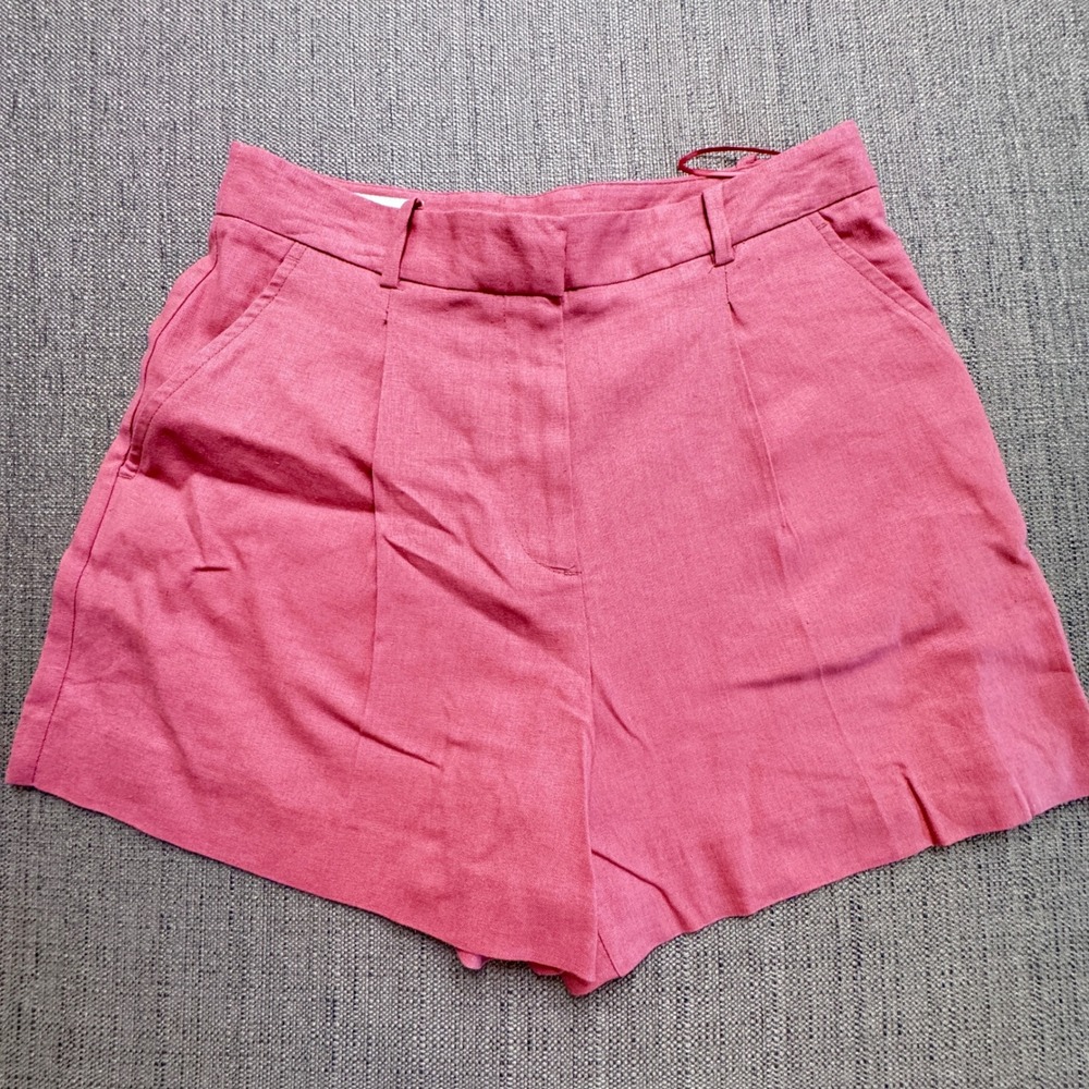 Zara Rose Linen Blend High Waisted Pleated Shorts Small 2765/709/172